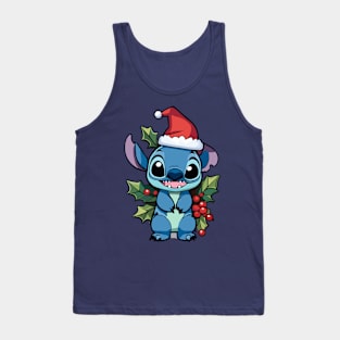 Stitch Wearing a Santa Hat Tank Top